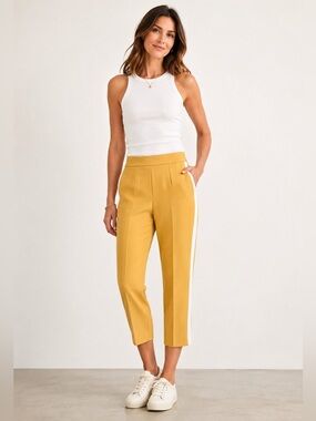Aritzia Babaton Conan Terado Mustard Yellow Side Stripe Trouser